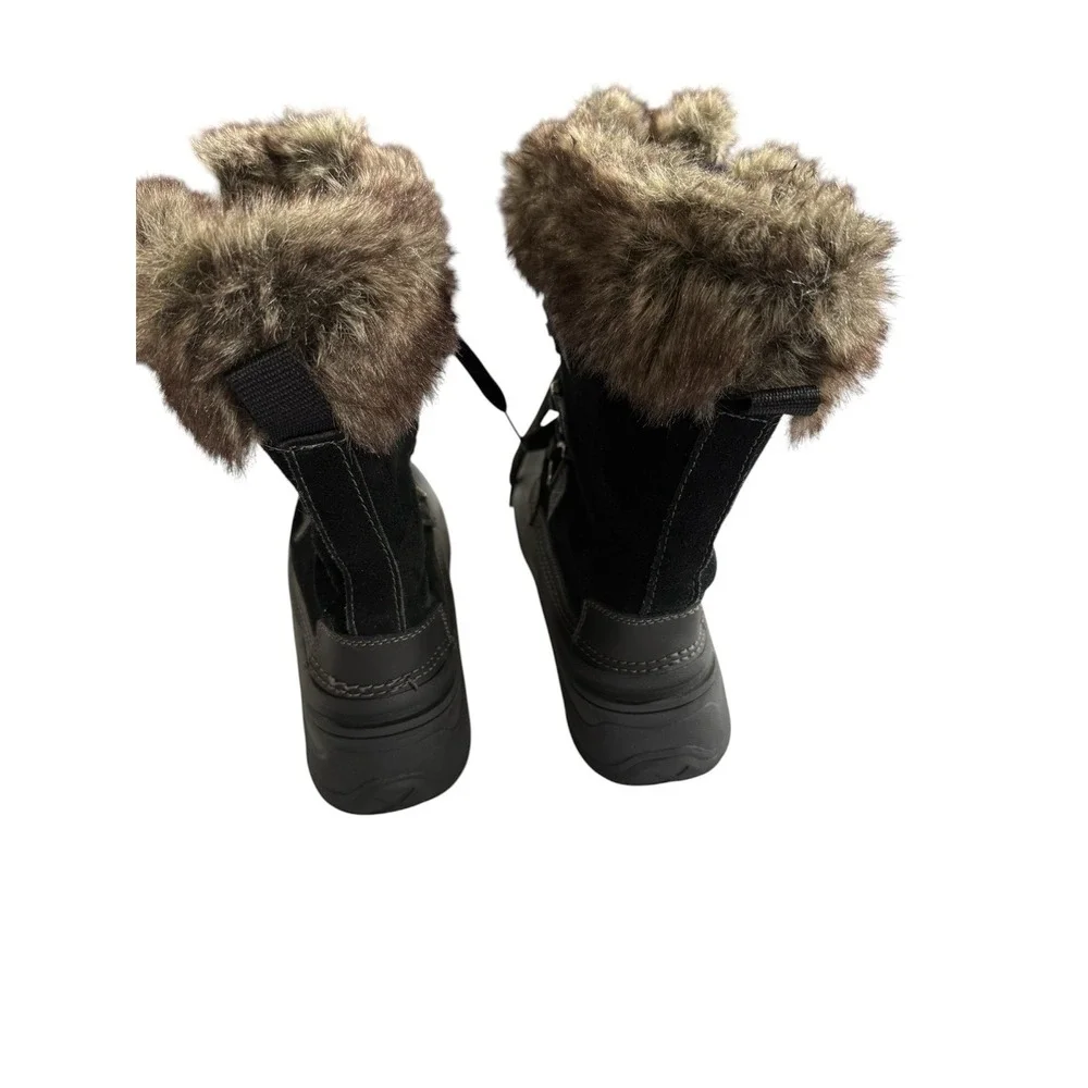 KHOMBU WOMEN'S SIZE 9 BLACK MID CALF FAUX FUR LINED WINTER SNOW BOOTS